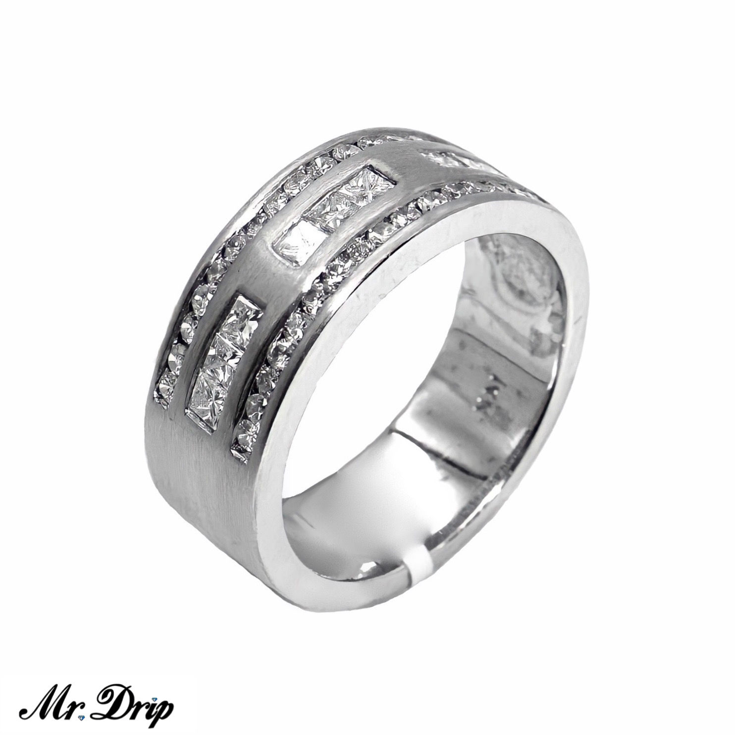 14K WHITE GOLD PRINCESS & ROUND CUT DIAMOND RING 1.07CT