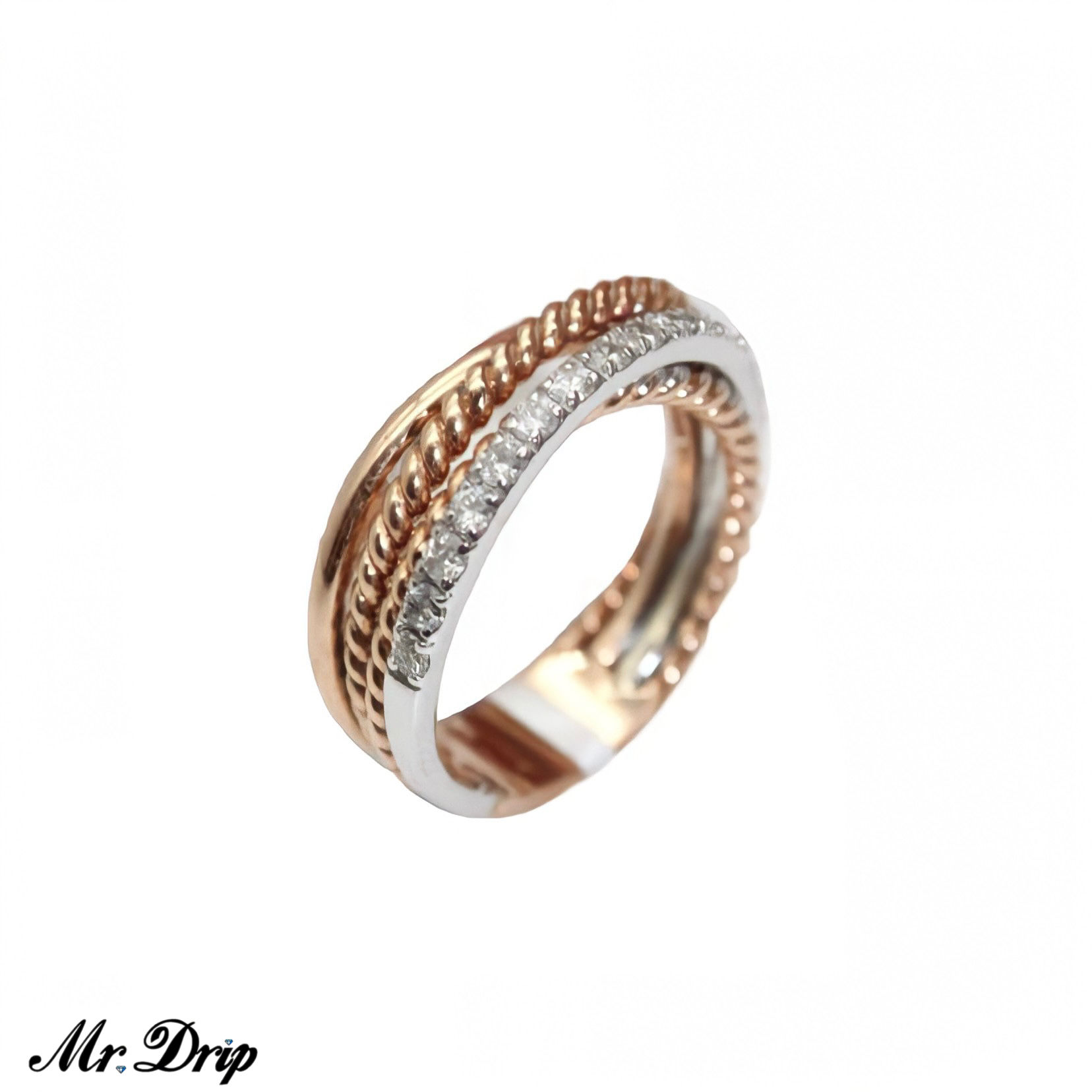 14K ROSE GOLD/WHITE GOLD QUAD BRILLIANT SET DIAMOND RING .37CT