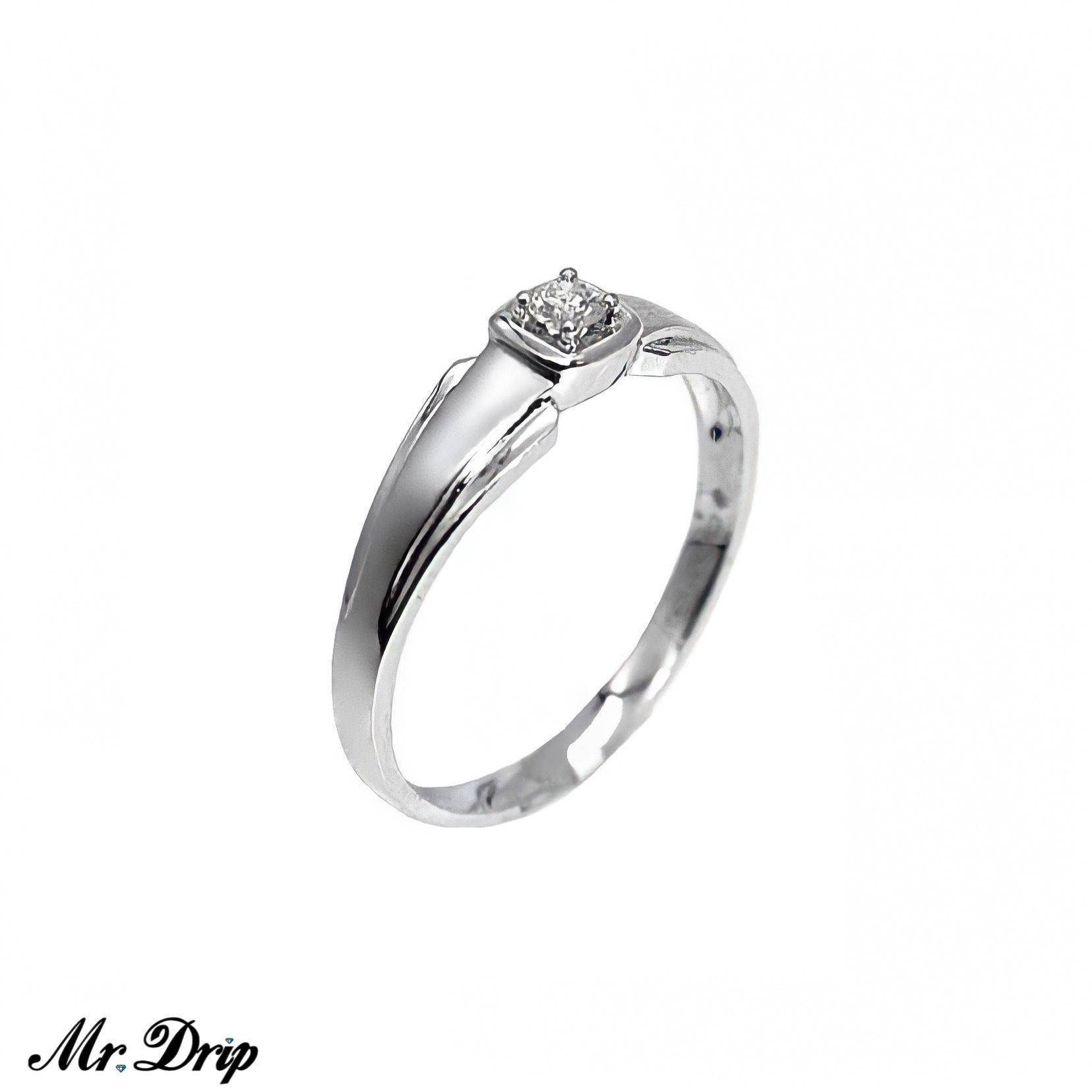 18K WHITE GOLD ROUND BRILLIANT CUT DIAMOND CENTER RING .10CT