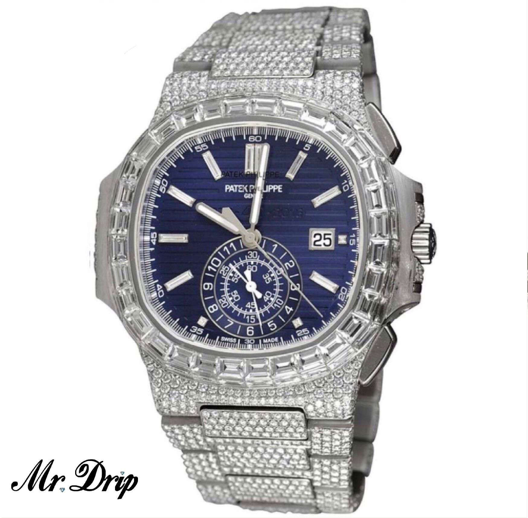 44MM PATEK PHILIPPE NAUTILUS 18K WHITE GOLD BAGUETTES AND DIAMONDS 34CT