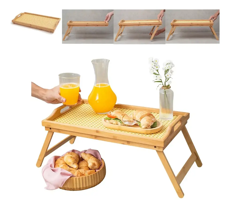 Miniatura: Bandeja c/ Pés Dobráveis Retangular de Bambu c/ Fundo Palha 50x30x24cm Oikos