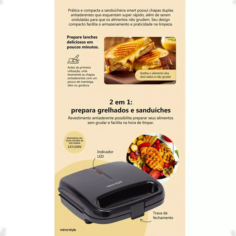 Miniatura: Sanduicheira Grill Misteira Preto 750w Mimo Style