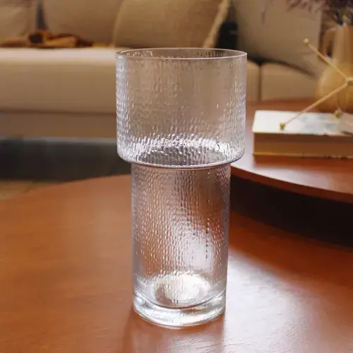 Miniatura: Vaso de Vidro Martelado Transparente 14x30cm Mart
