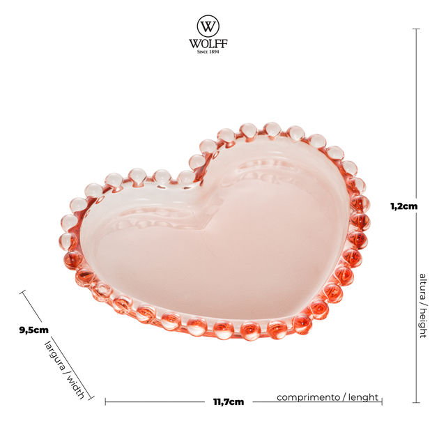 Miniatura: Mini Prato em Cristal Coração Bolinhas Pearl Rosa 12cm Wolff