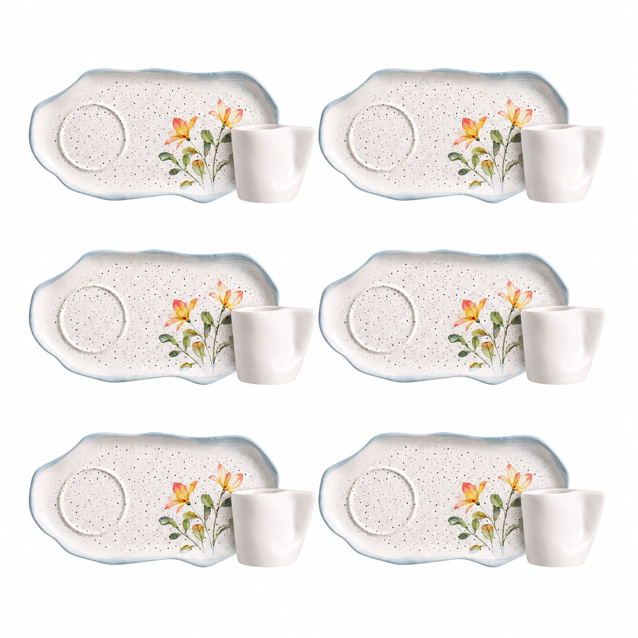 Conj. 6 Jogos Lanche Com Pires Azul Botanica 16cm - Scalla