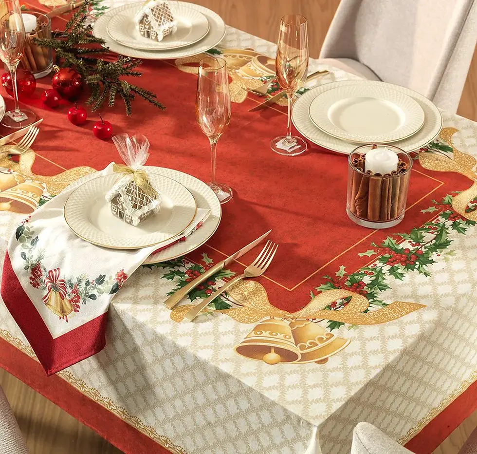 Miniatura: Toalha de Mesa Retangular Sinos de Natal 8 Lugares 1,40 x 2,50m - Karsten