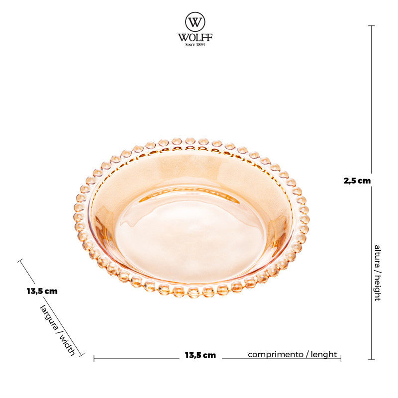 Miniatura: Prato de Pão Cristal Bolinhas Pearl Âmbar 14cm - Wolff
