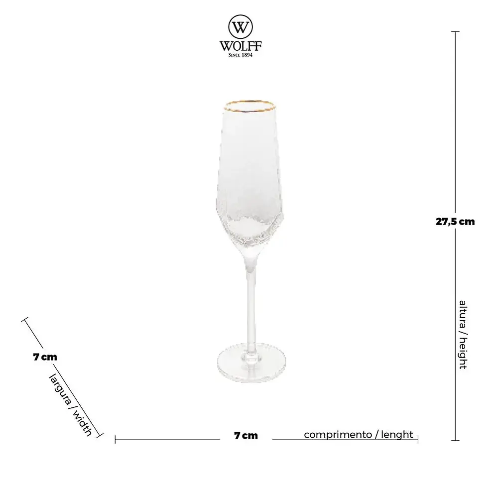 Miniatura: Taça Champanhe de Cristal c/ Borda Dourada Taj 300ml Wolff