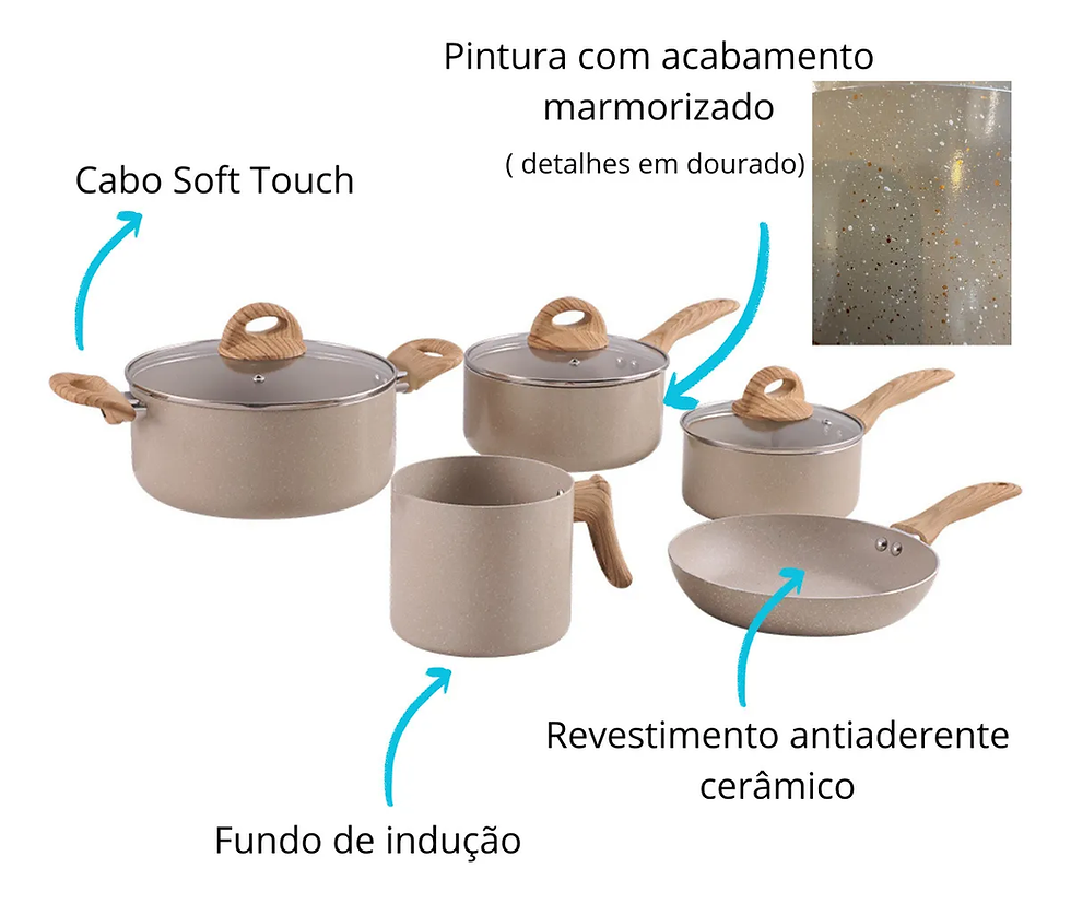 Miniatura: JOGO DE PANELA C/5PC CERÂMICO INDUÇÃO VANILLA BRINOX