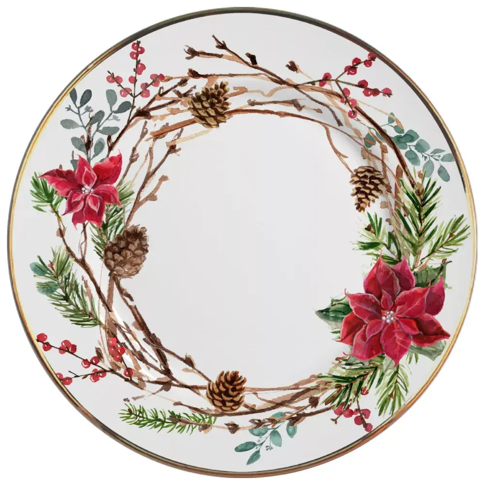 Prato Raso em Cerâmica Guirlanda c/ Filete Dourado  29cm - Alleanza
