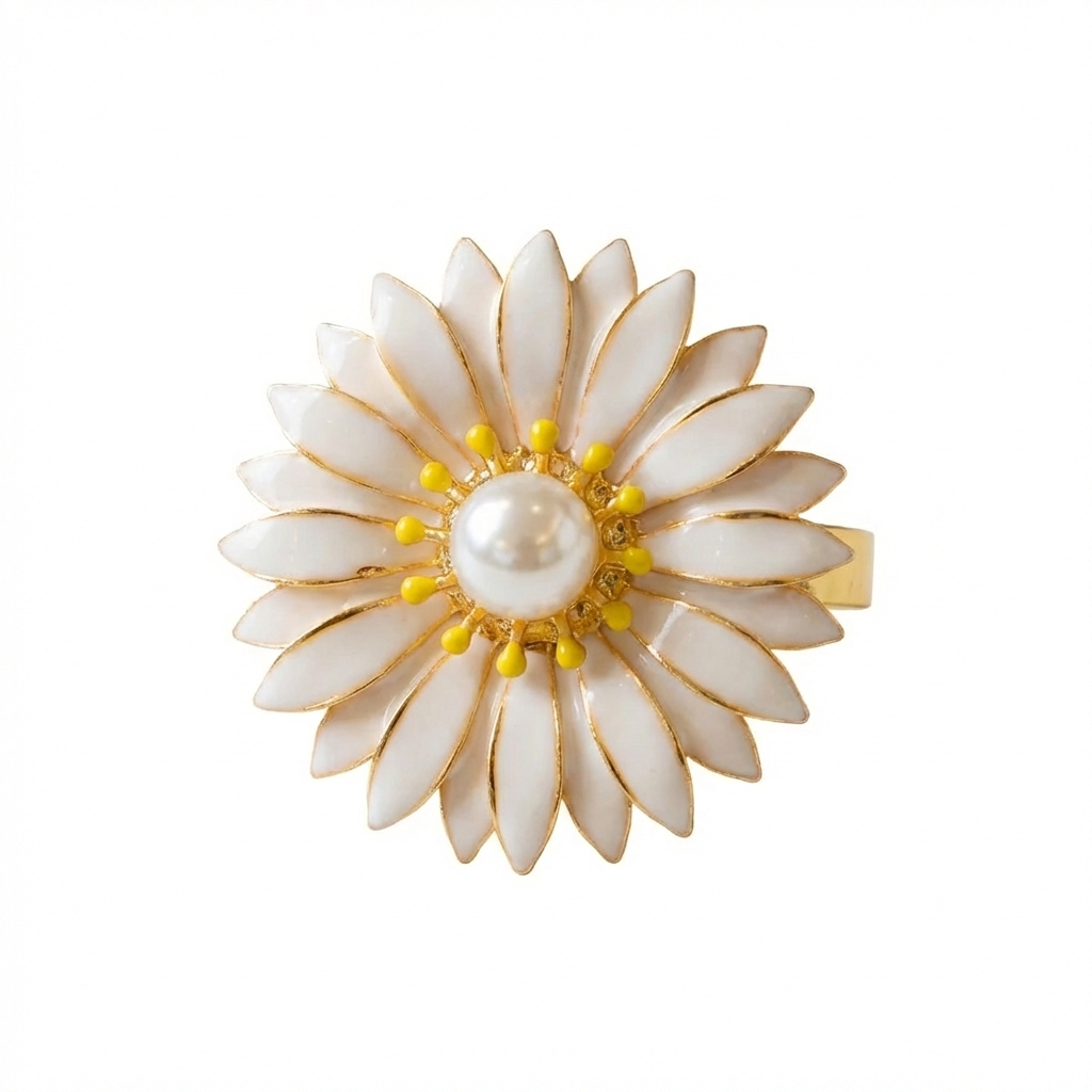 Conj. 4 Anéis p/ Guardanapos em Zamac Floratta Branco - Wolff