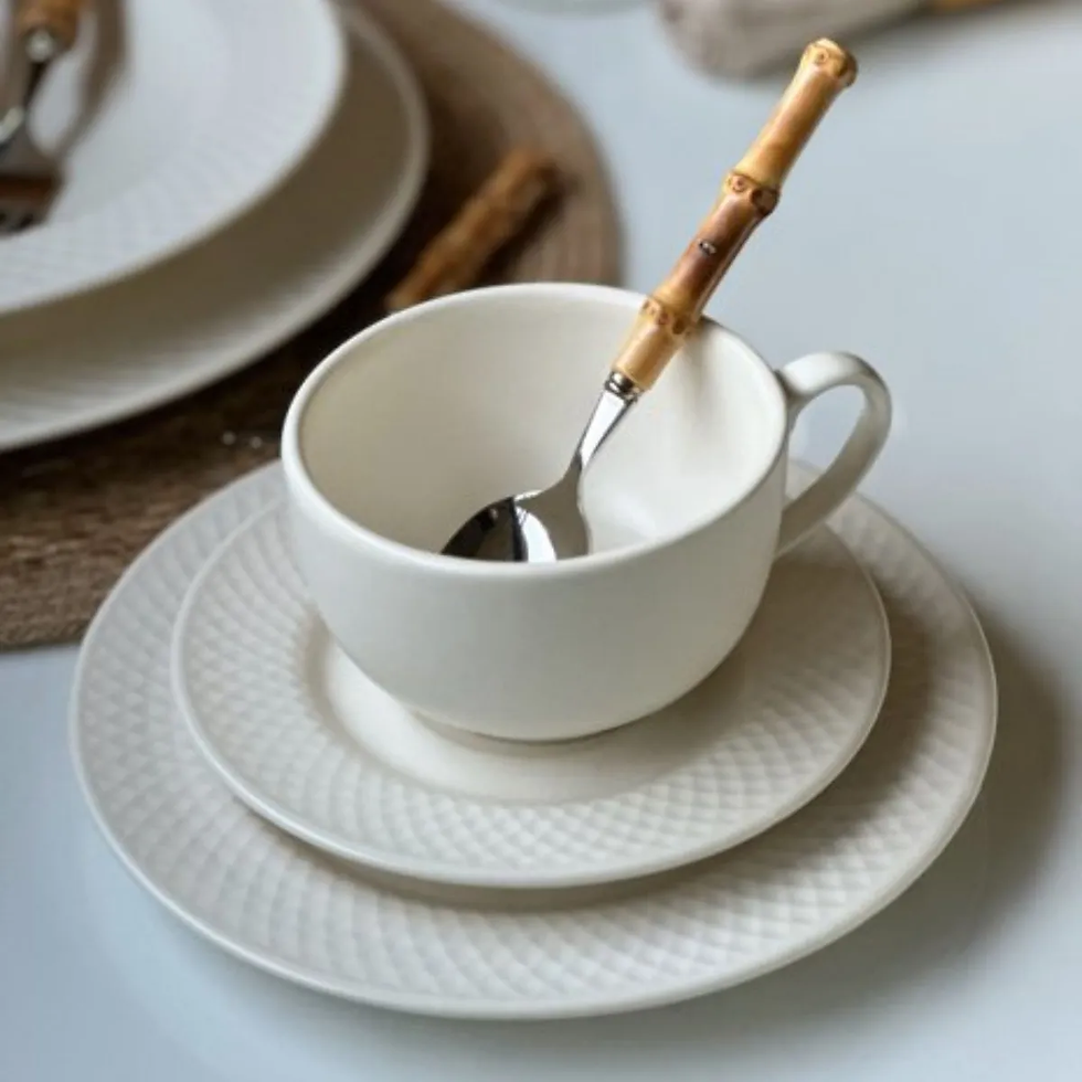 Miniatura: Conj. 6 Xicaras Chá Pires Cerâmica Branco 250ml - Alleanza