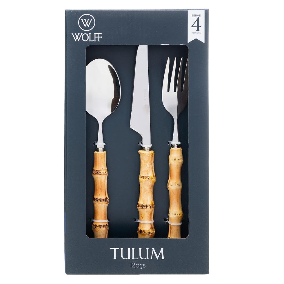 Miniatura: Faqueiro 12 Peças em Aço Inox c/ Cabo Bambu Tulum - Wolff