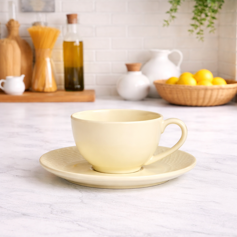 Miniatura: Jogo 6 Xícaras Chá C/ Pires Cerâmica Basic Amarelo 250ml -  Alleanza