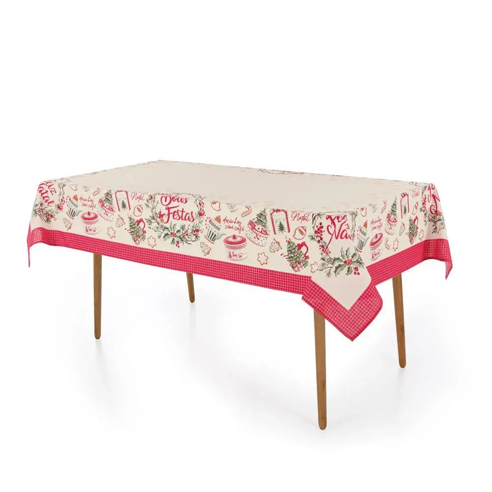 Toalha de Mesa Retangular Enfeites de Natal 6 Lugares 1,40 x 2,10m - Karsten