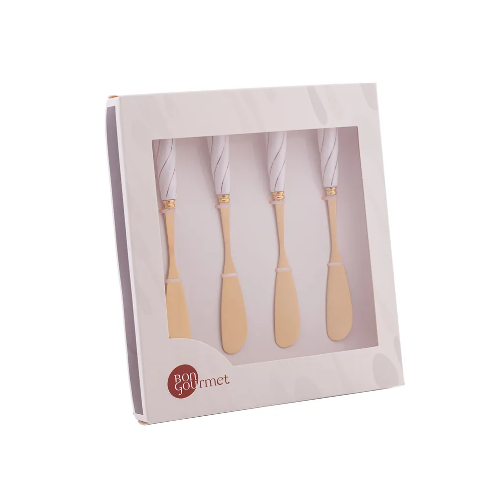 Miniatura: Conj. 4 Espátulas Aço Inox Dourado c/ Cabo Cerâmica Branco - BonGourmet