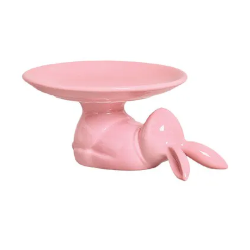 Boleira de Cerâmica com Pé Coelho Rosa P 20cm x 9cm - G.A.Ceramica