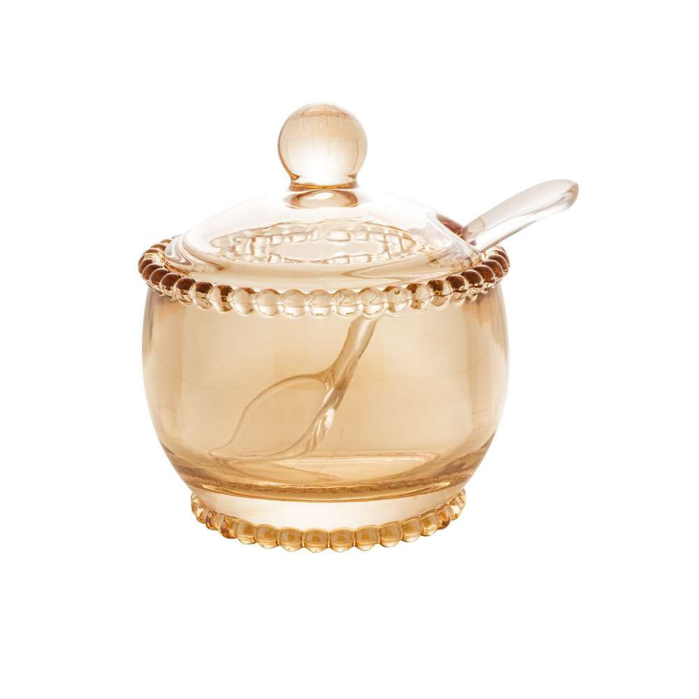 Açucareiro de Cristal c/ Colher Bolinhas Pearl Âmbar 10x7cm - Wo