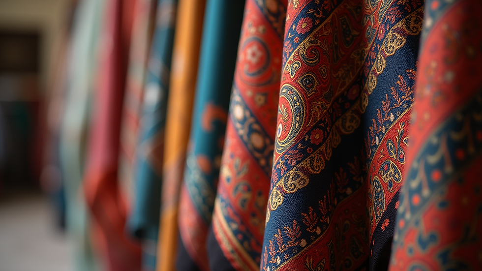 Close-up view of a beautiful Paisley shawl on display