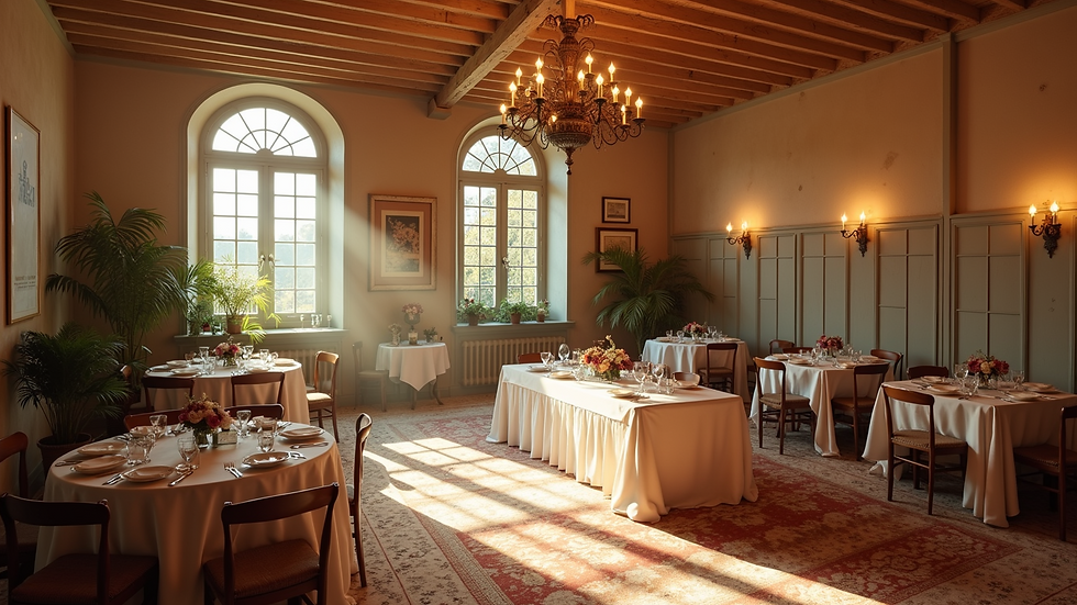 High angle view of a vintage decorated event space