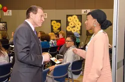 Discussing the artwork as it relates to "Visual Arts and Healing" with St. Peter's University Hospit