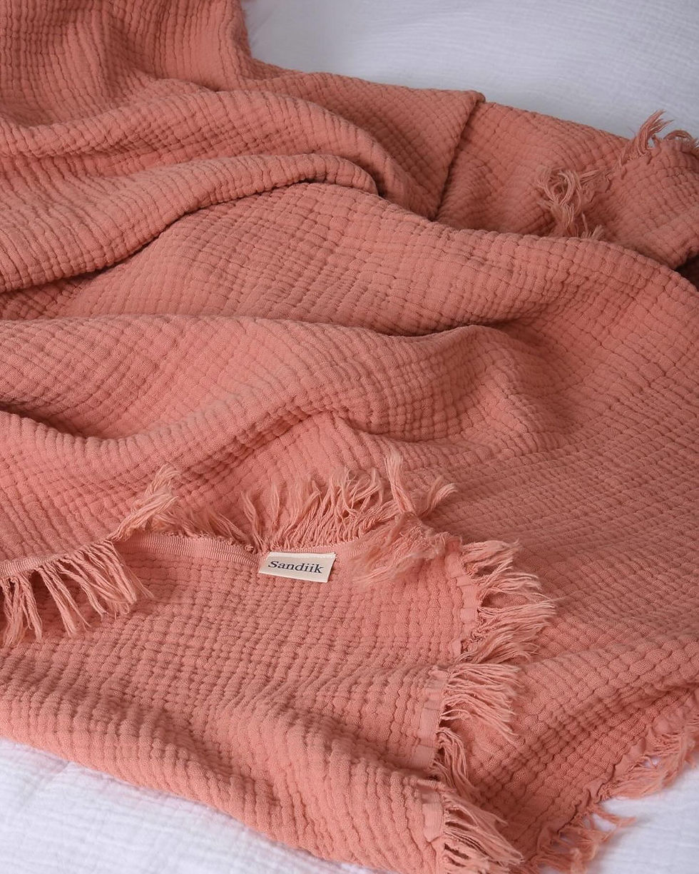 Miniaturbild: Musselin Tagesdecke pastelle koralle