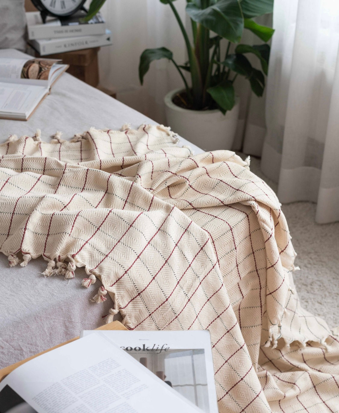 Plaid Nature mit Roten Karomuster Biobaumwolle 170cmx200cm