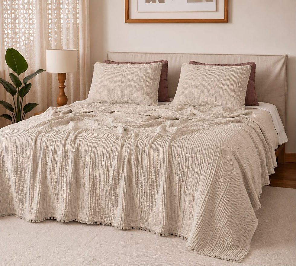 Musselin Wohndecke Classic in Melange Beige Bio-Baumwolle