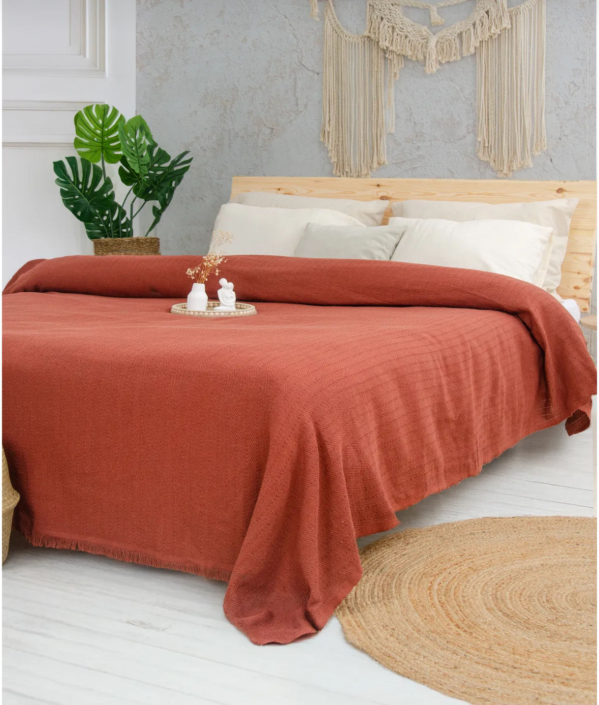 Wohndecke Classic Mea in Terrakotta aus 100% Biobaumwolle