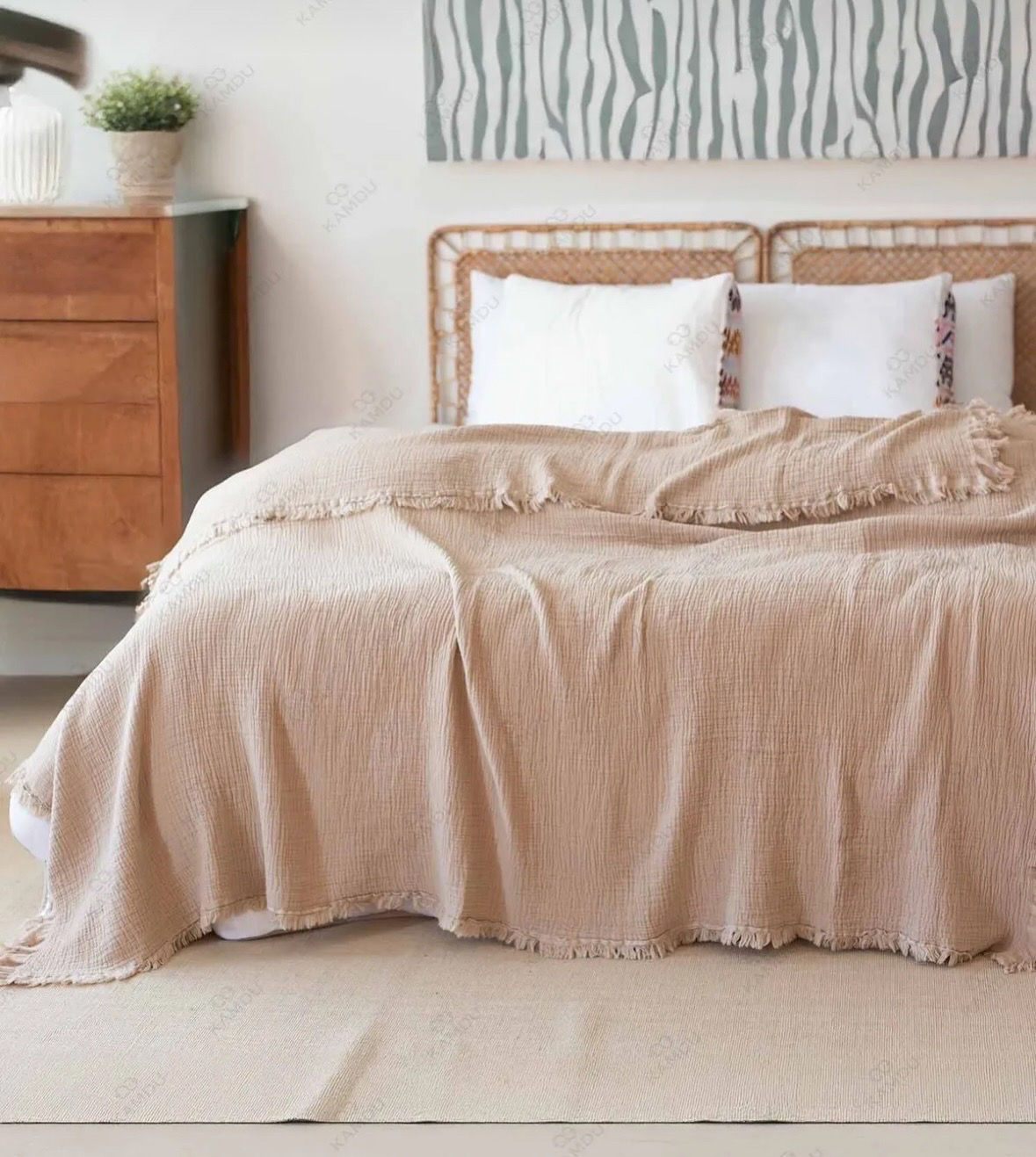 Musselin Wohndecke in Cappuccino 200x220cm