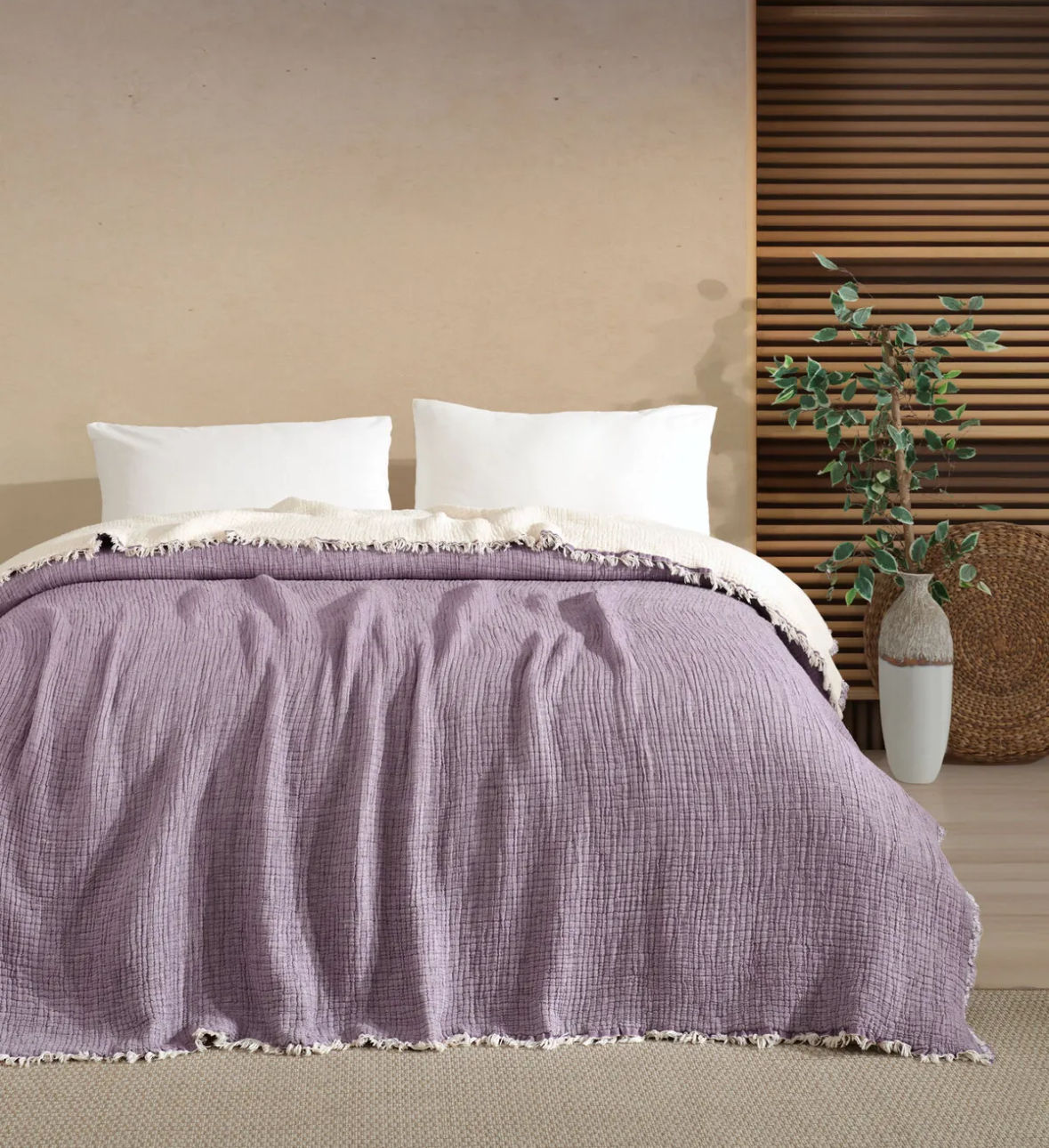 Premium Musselin Winterdecke Double Face Bordeaux/Beige