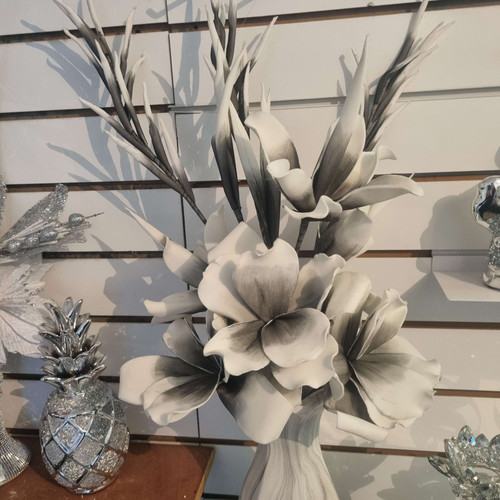 Grey & white foam flower display all one House Of Sparkle