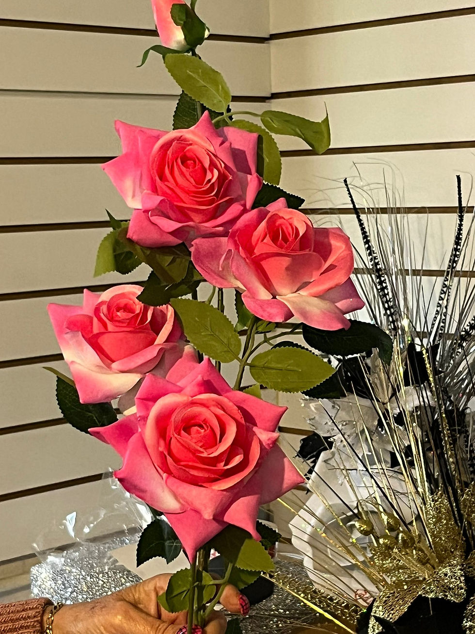 Long stem real looking roses 5 flowers heads to each stem 