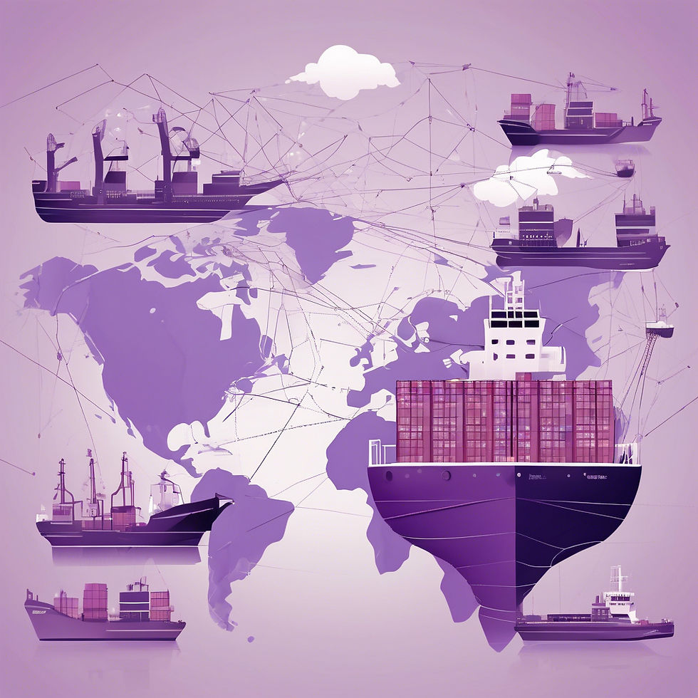A conceptual illustration representing global trade, featuring interconnected continents,