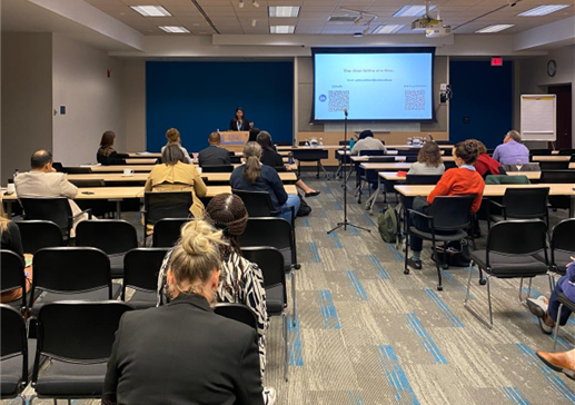 The author, Sabita Adhikari, presents her research on rural sanitation from her country, Nepal, at the UNC Water and Health Conference 2024 in North Carolina, USA. When researchers take the lead in studying their own communities, it helps shift control, ownership, and leadership of knowledge production to the Global South. (Photo credit: S Lebu)