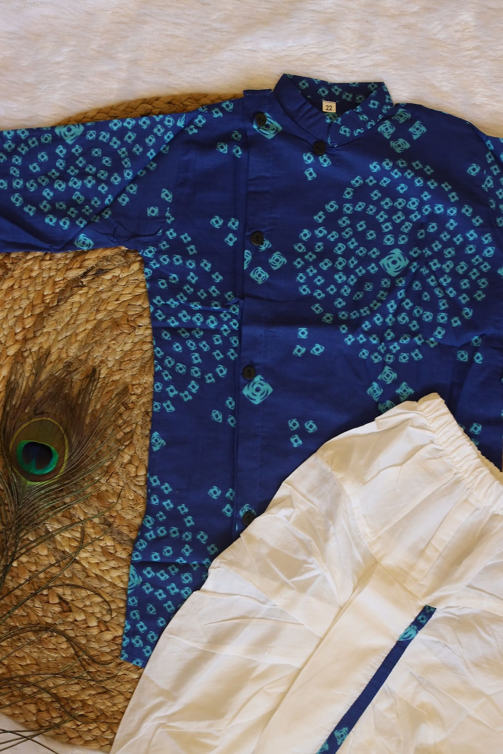 Thumbnail: Ethnic Bandhej Kurta Dhoti Set - BLUE