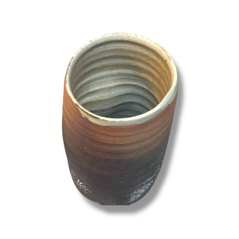 Miniature : Masami Kobayashi Flask-Form Vase – Turquoise to Earth with White Root Pattern In