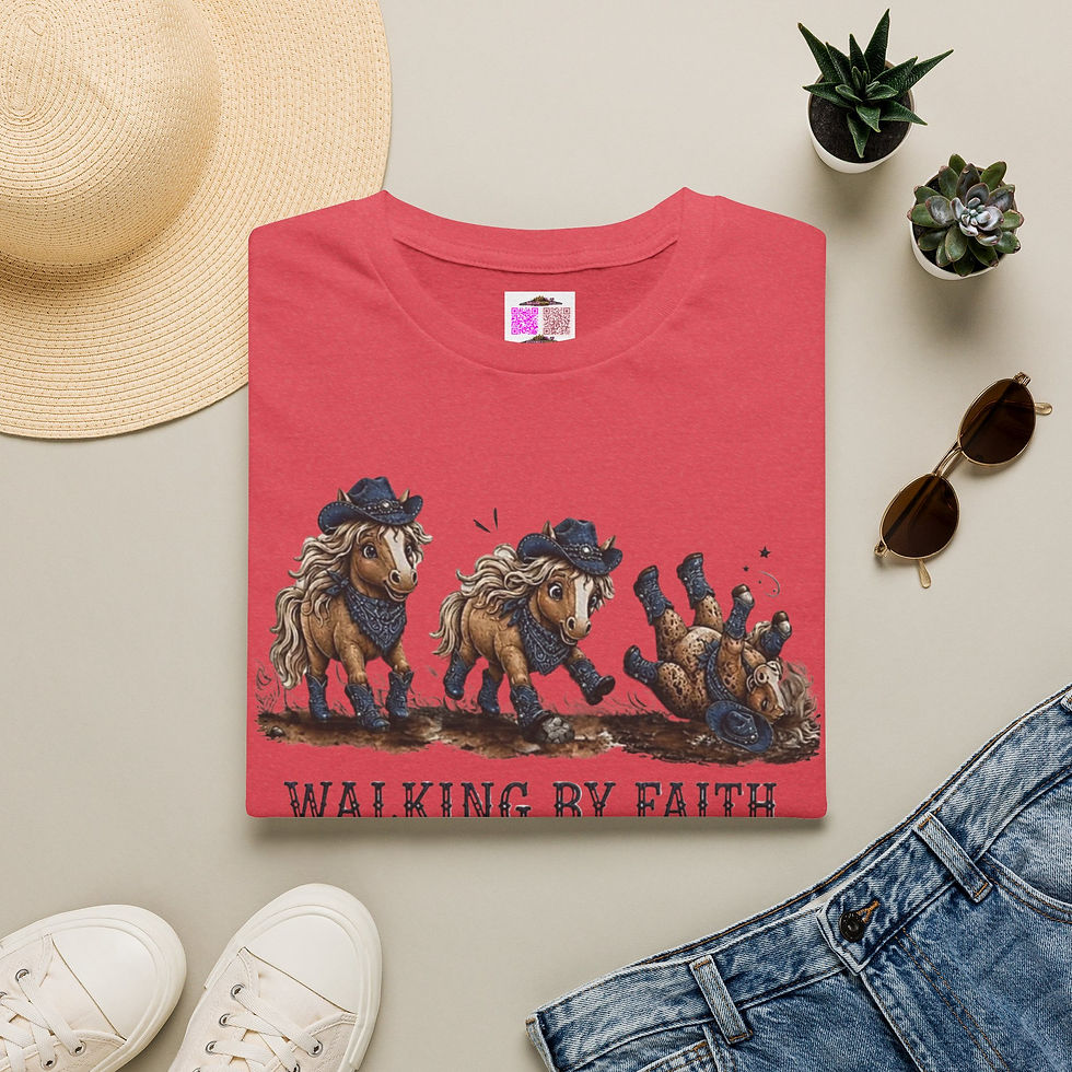 Thumbnail: Walking By Faith T‑Shirt — Funny Cowgirl Horses Flipping Constantly Western Tee