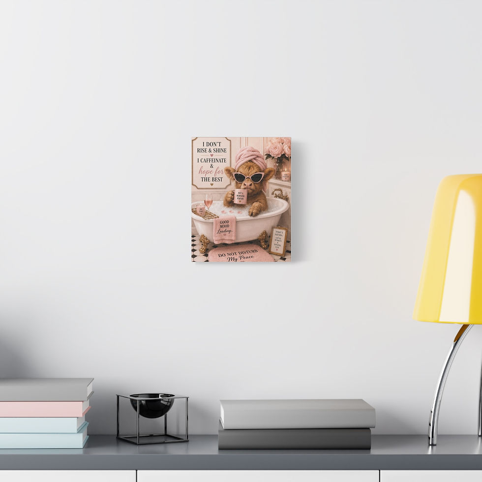 Thumbnail: Caffeinated Cozy Cow in Bathtub Matte Canvas