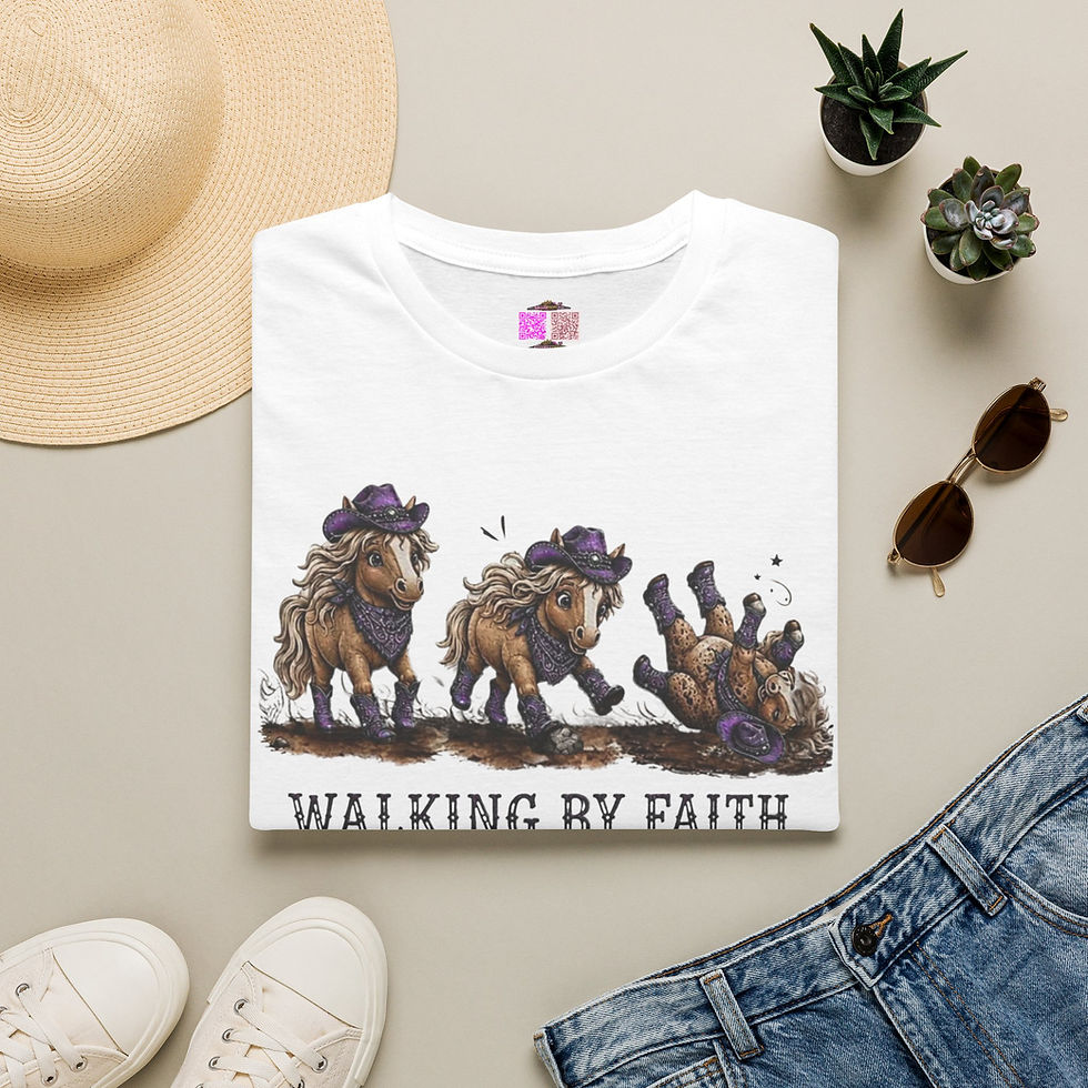 Thumbnail: Walking By Faith T‑Shirt  Cowgirl Horses Purple