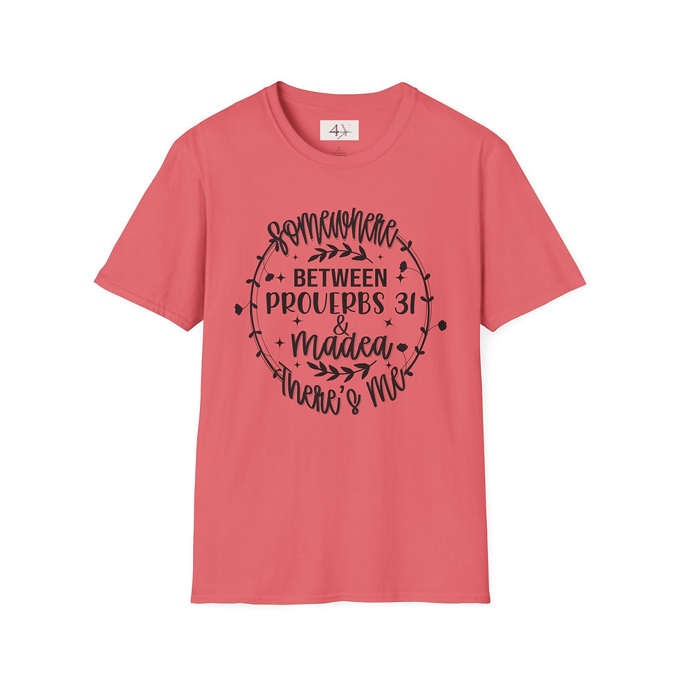 Thumbnail:  "Somewhere Between Proverbs 31 & Madea There's Me" Christian Faith Graphic Tee