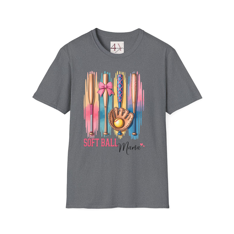 Thumbnail: Softball Mama T-Shirt — Cute Bat & Glove Softball Mom Tee
