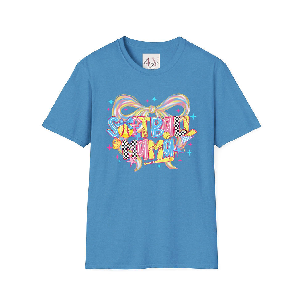 Thumbnail: Softball Mama T-Shirt — Colorful Bow Graphic for Moms & Players