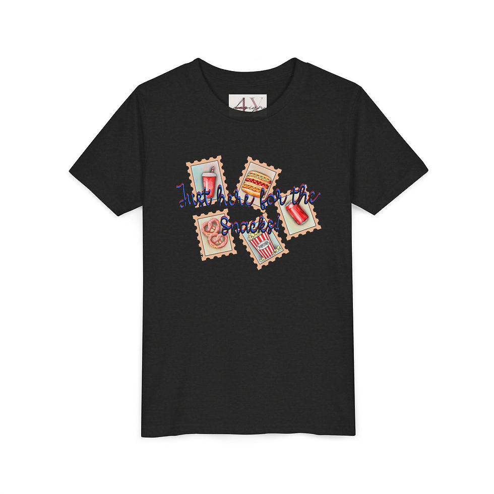Thumbnail: Youth Tee — "Just Here for the Snacks" Snack Stamp Graphic