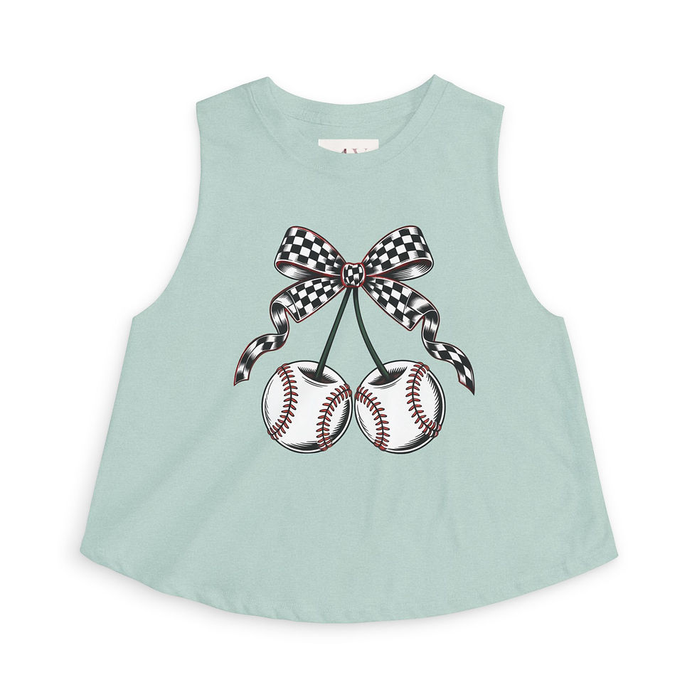 Thumbnail: Baseball Cherry Crop Top – Women's Baseball Bow Tank