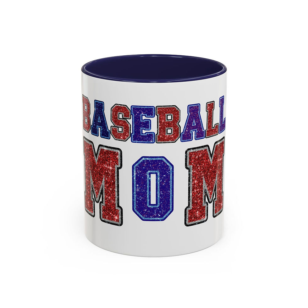 Thumbnail: Baseball Mom Accent Coffee Mug — Red & Blue Glitter Team Pride (11/15oz)