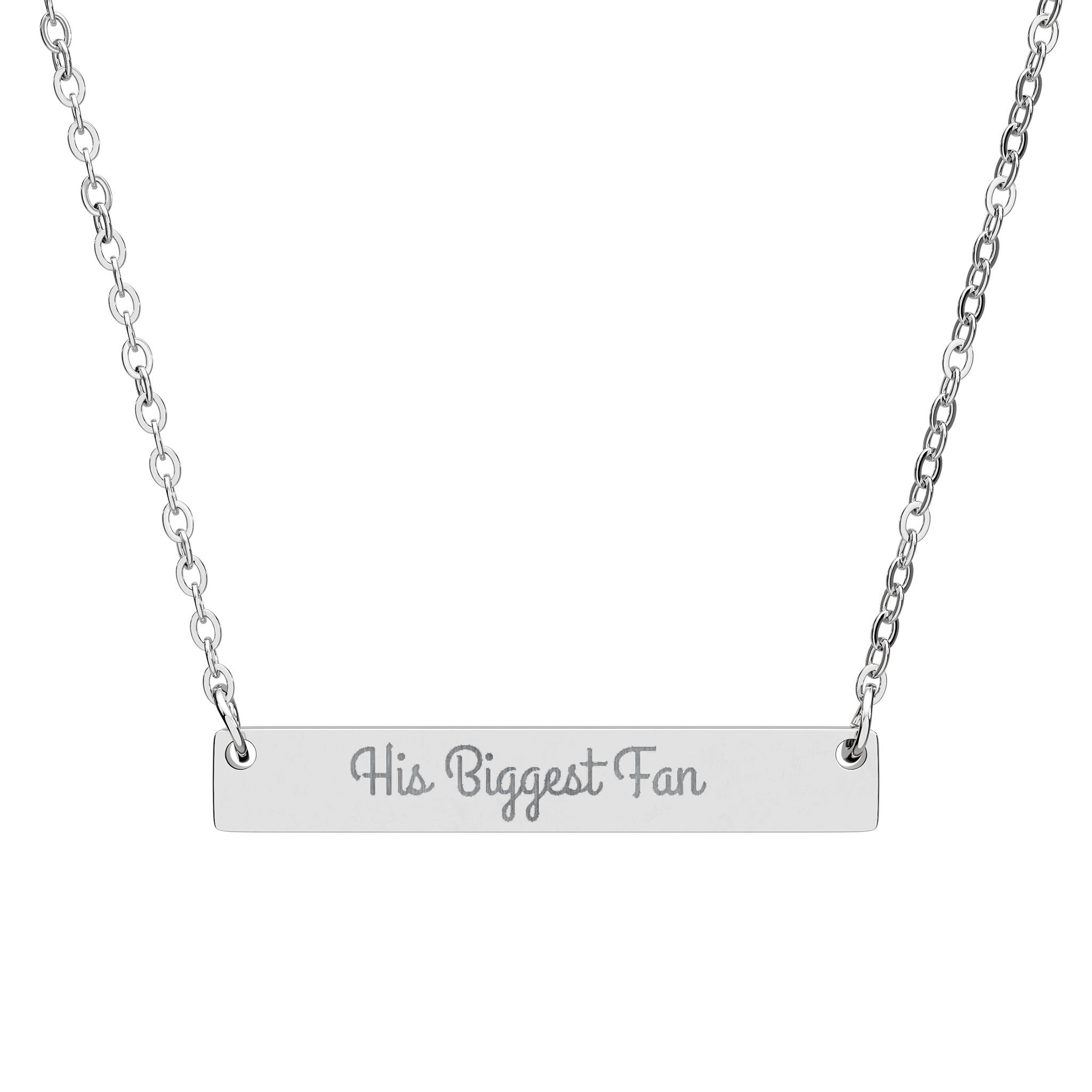 His Biggest Fan Engraved Bar Necklace — Personalized Horizontal Pendant Gift