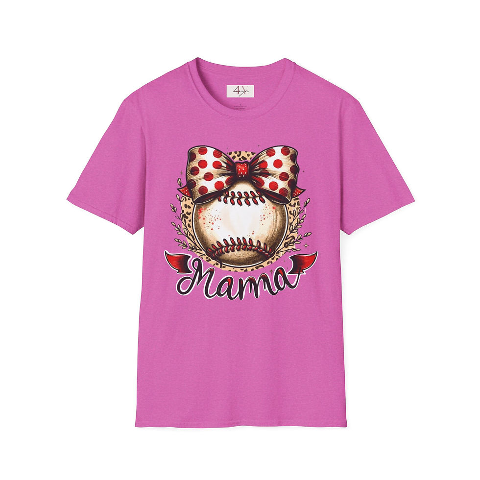 Thumbnail: Mama T-Shirt — Polka Dot Bow Baseball Mom Tee