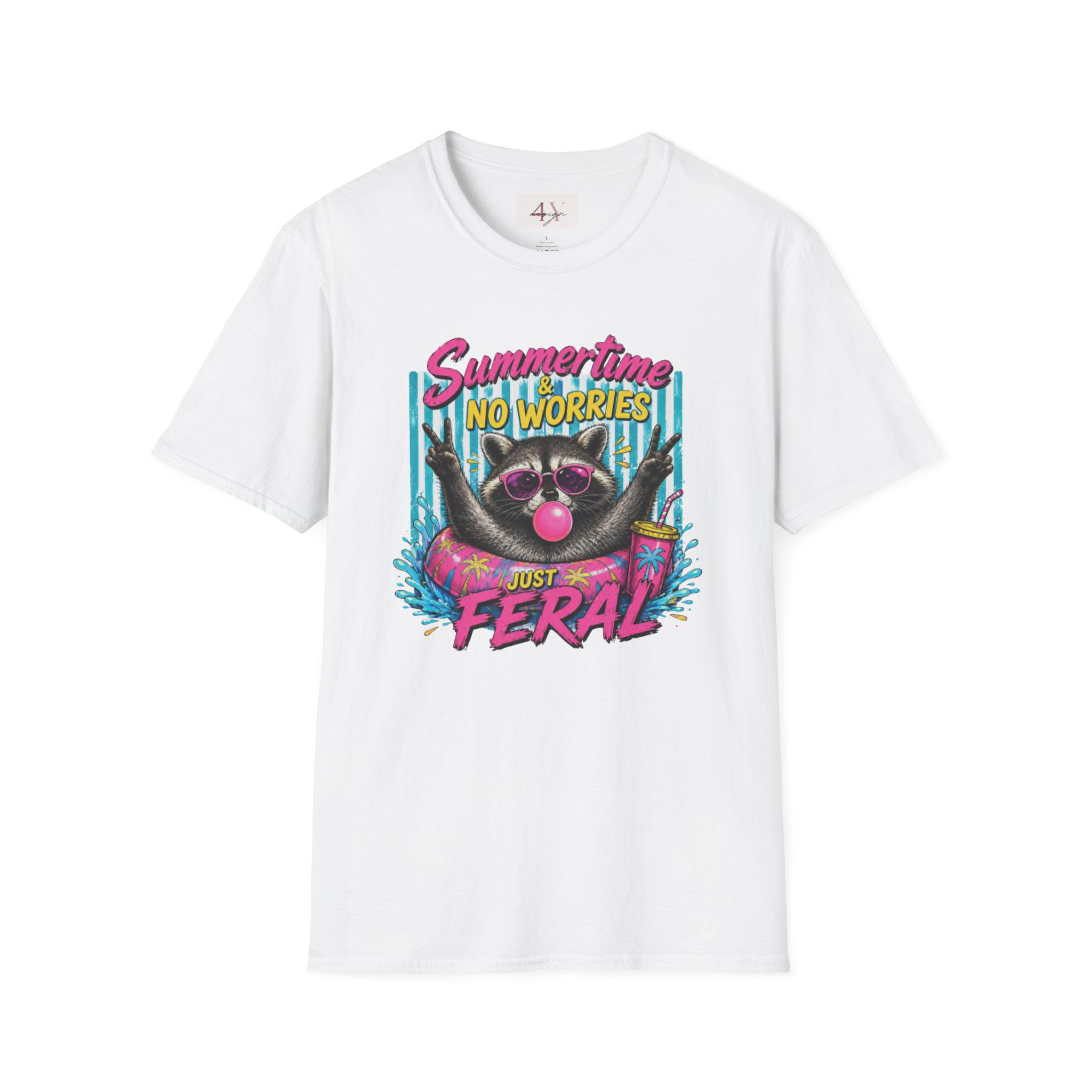 Summertime No Worries Raccoon T-Shirt — Retro Beach Vibes, "Just Feral" Graphic