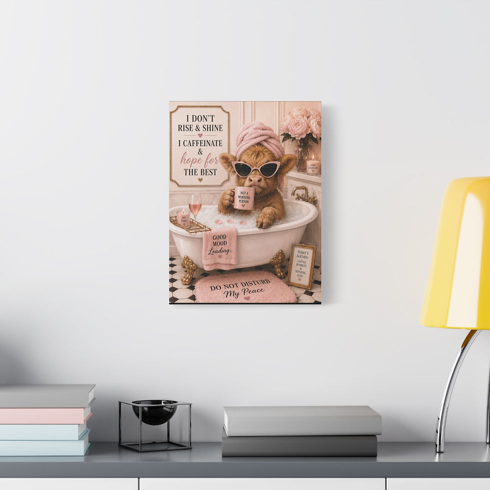 Thumbnail: Caffeinated Cozy Cow in Bathtub Matte Canvas